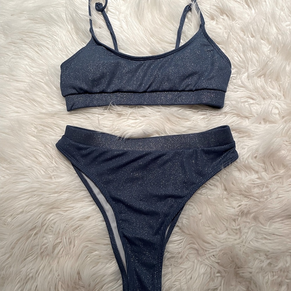 Sunny Company: Sparkle Blue High Waisted Bikini